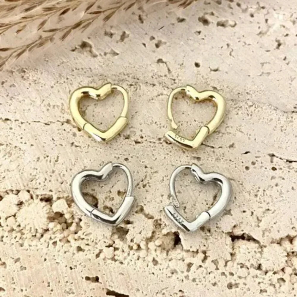 925 Sterling Silver Heart Huggie Earrings Small Heart Hoop Earrings